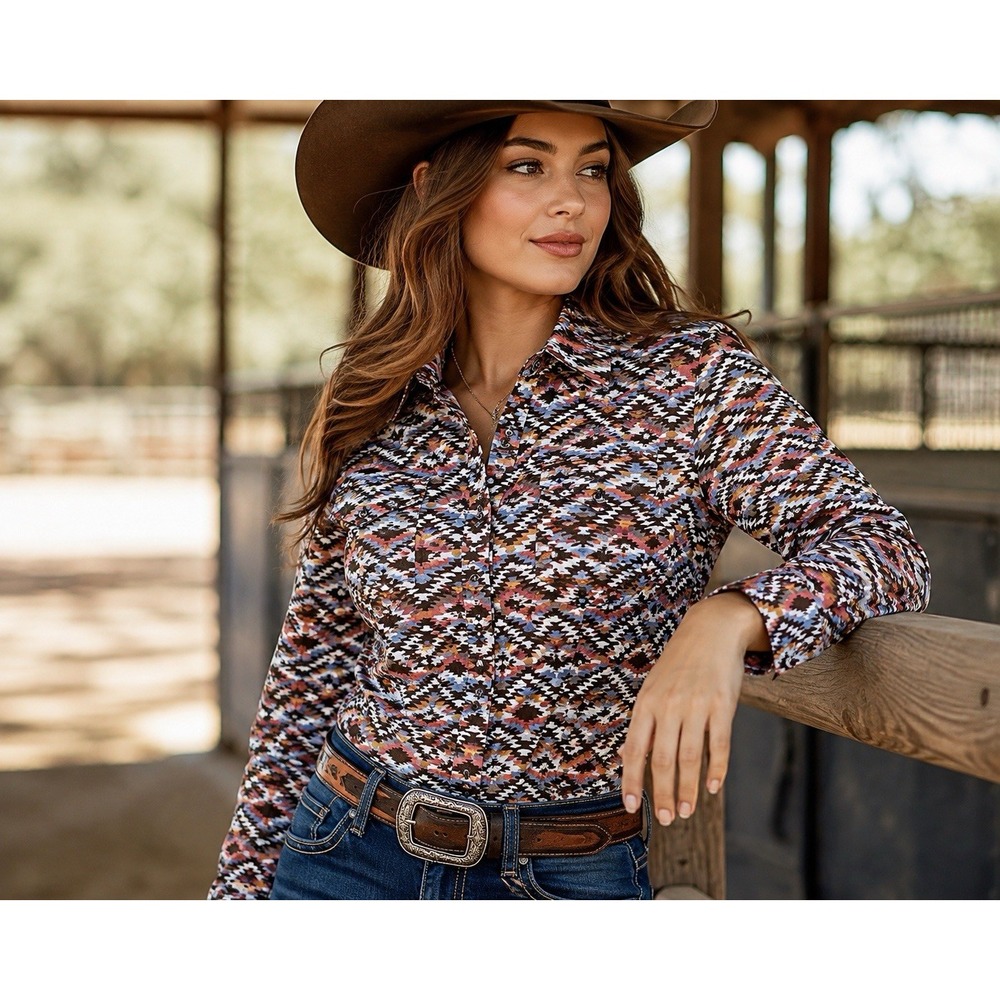 Ariat Women's Western Snap Shirt Aztec Southwestern Print Long Sleeve Medium